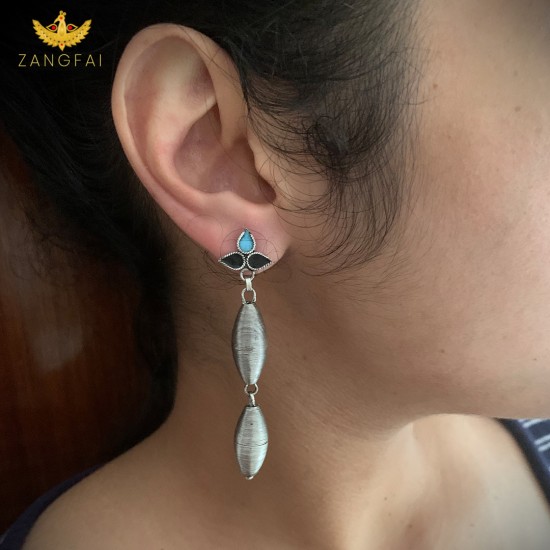Assamese Traditional Xilikha Earrings|blue , black and silver |Pure Silver 