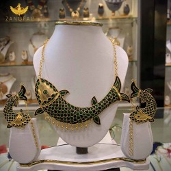 Maas Set | Pure Silver Gold Dipped | Green Meenakari  Maas Set | Pure Silver Gold Dipped | Green Meenakari