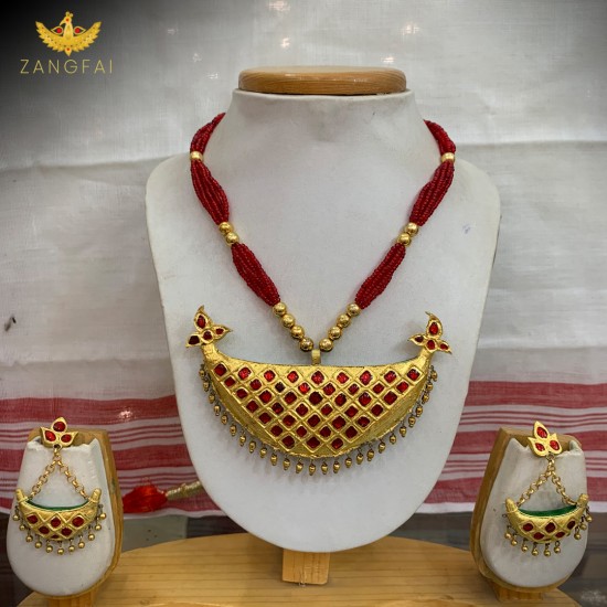 Assamese Traditional Junbiri Set | Red Golden