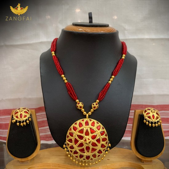 Assamese Traditional Jaapi Set | Red Golden