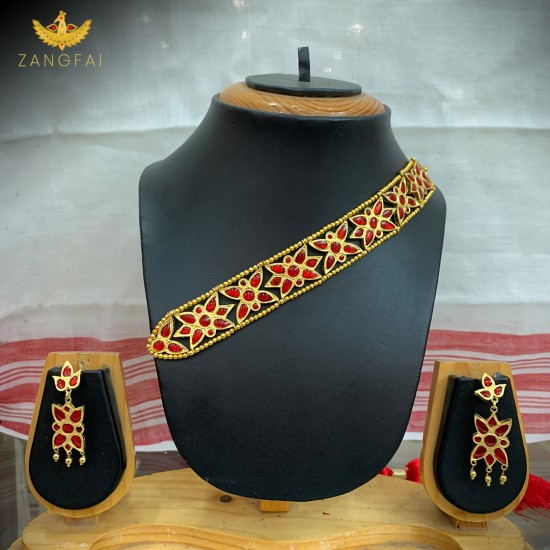 Assamese Traditional Projapoti Golpota Set | Red Golden