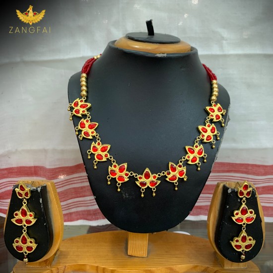 Assamese Traditional Projapoti Set | Red Golden