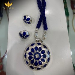 Assamese Traditional Jaapi Main Set |Pure Silver | Blue  