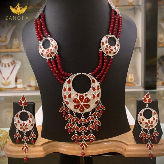 Kasi Junbiri Set | Pure Silver | Red Meenakari