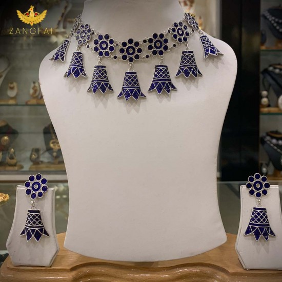 Thuriya Phul Golpota Set | Pure Silver | Blue Meenakari 