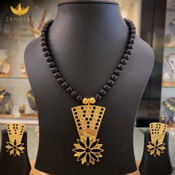 Thuriya Set | Pure Silver Gold Dipped | Black Meenakari 