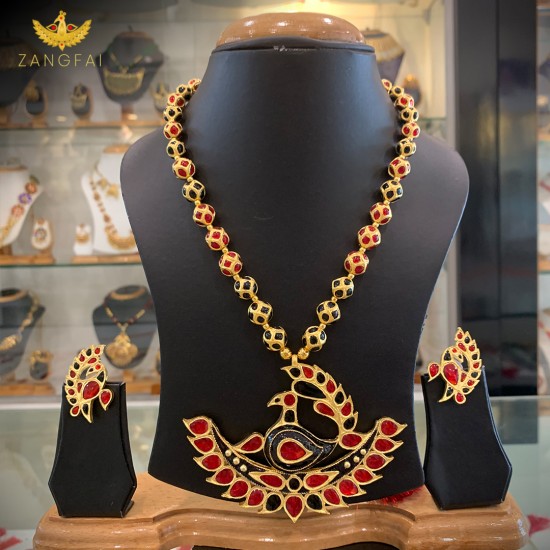 Assamese Traditional Lokaparo Bakhoruwa Moni Set | Red Golden