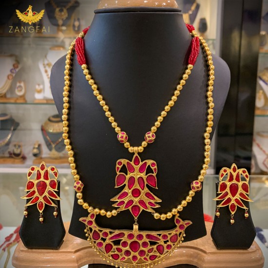 Assamese Traditional double faced xen Junbiri  Set |Multilayered 24 carat gold foil plated in pure silver base