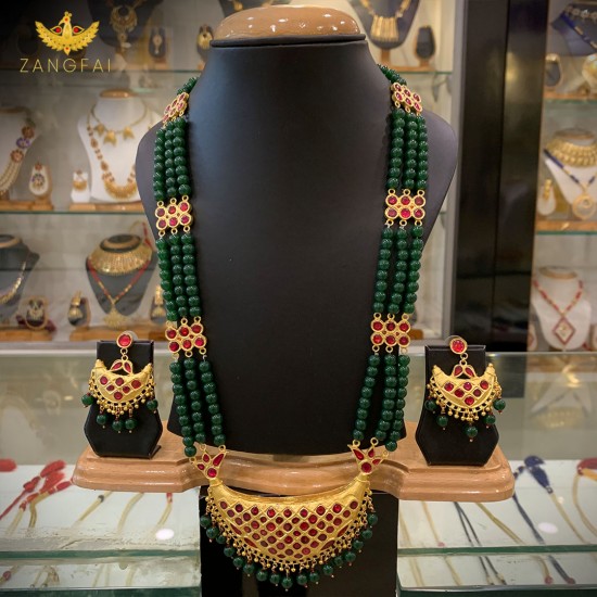 Assamese Traditional Junbiri Set |black beads | Multilayered 24 carat gold foil plated in pure silver base
