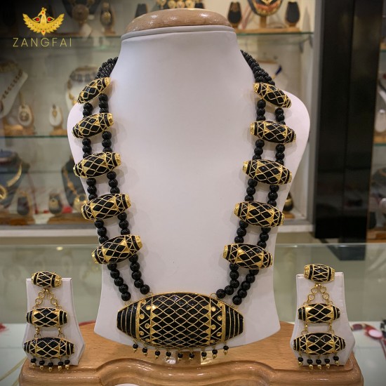 Assamese Traditional Dholbiri set|black beads |Pure Silver base  gold dipped