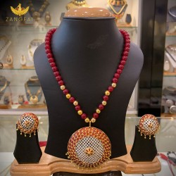 Assamese Traditional jaapi set|red beads |pure silver base gold dipped Assamese Traditional jaapi set|red beads |pure silver base gold dipped