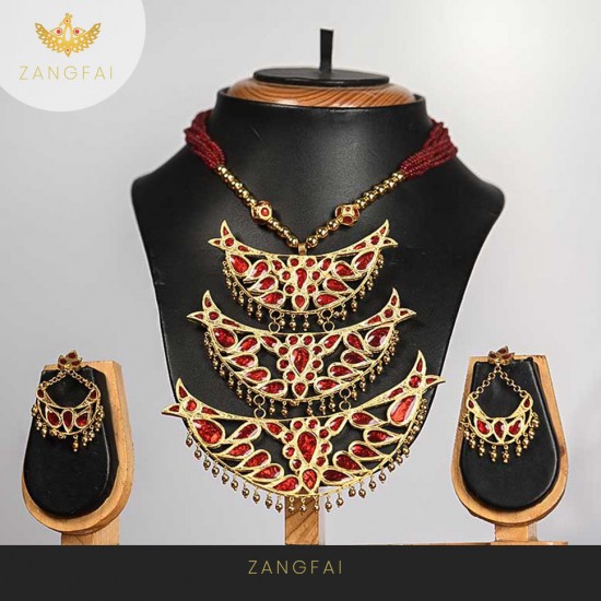 Assamese Traditional Junbiri Main Set | Red Golden